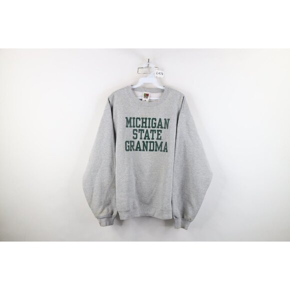 Vintage 90s Womens Medium Spell Out Michigan State University Grandma Sweatshirt - Picture 1 of 16